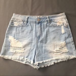 Ripped light denim shorts